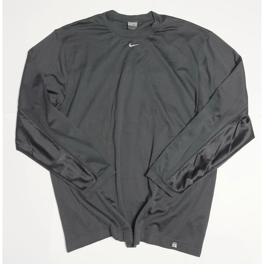 VTG 90s Nike Basketball Gray Tag Center Swoosh Mesh Long Sleeve Jersey Y2K Sz XL